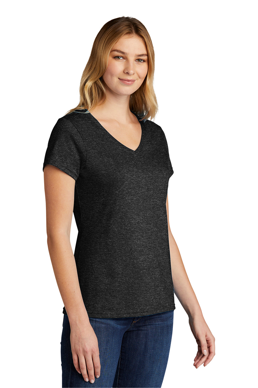 Port & Company LPC330V Womens Short Sleeve V-Neck T-Shirt Heather Black Model 3q