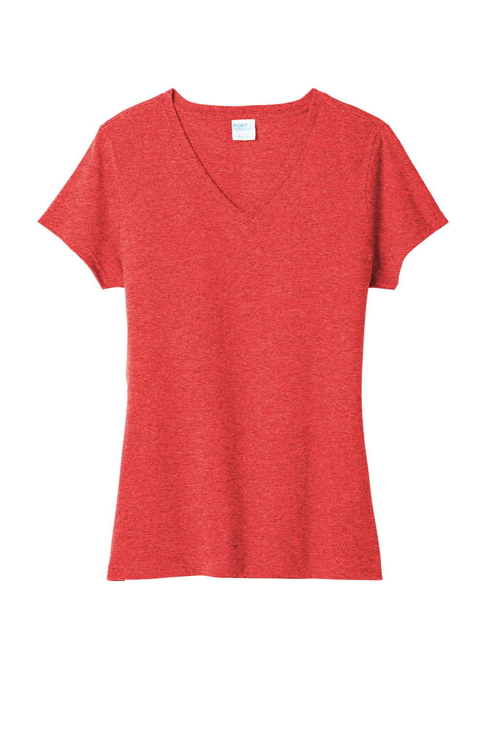 Port & Company LPC330V Womens Short Sleeve V-Neck T-Shirt Heather Bright Red Flat Front