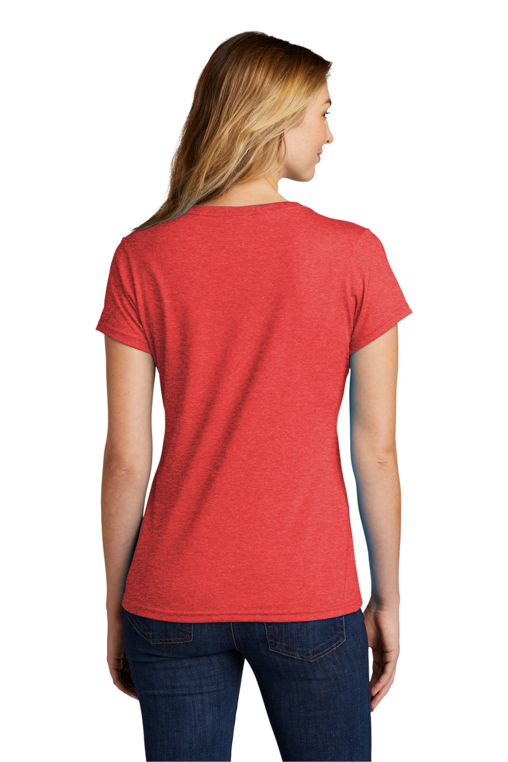 Port & Company LPC330V Womens Short Sleeve V-Neck T-Shirt Heather Bright Red Model Back