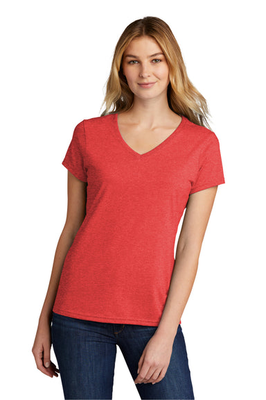 Port & Company LPC330V Womens Short Sleeve V-Neck T-Shirt Heather Bright Red Model Front