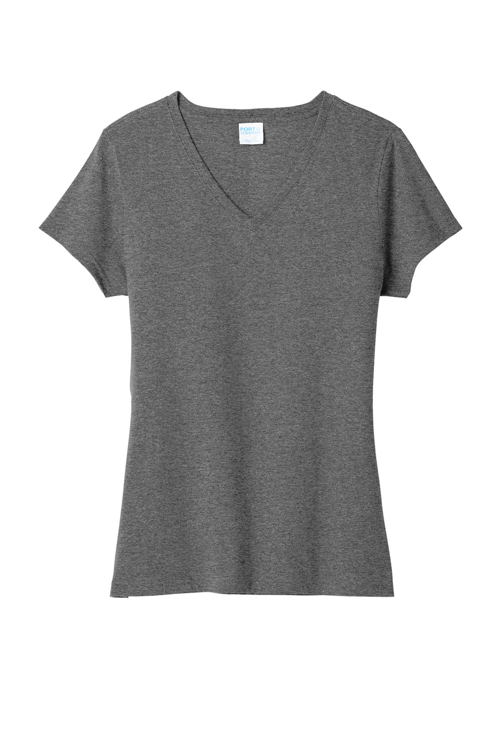 Port & Company LPC330V Womens Short Sleeve V-Neck T-Shirt Heather Graphite Grey Flat Front