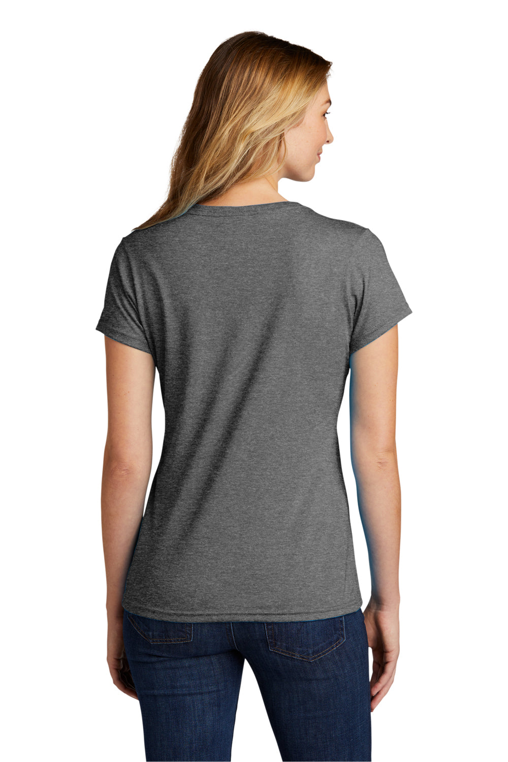 Port & Company LPC330V Womens Short Sleeve V-Neck T-Shirt Heather Graphite Grey Model Back