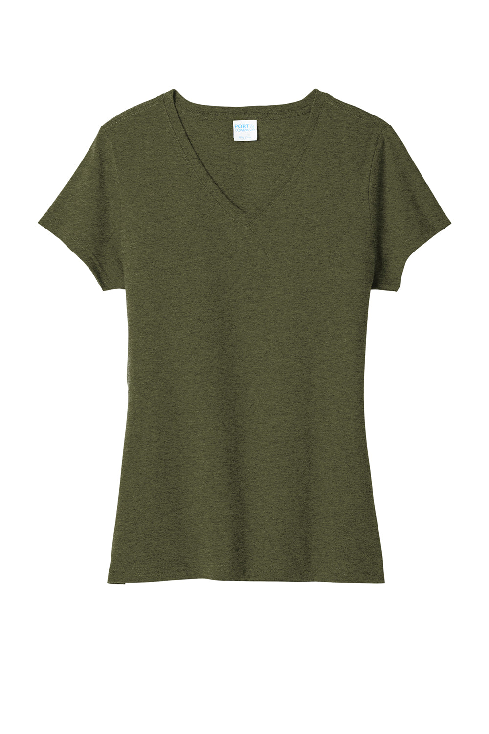 Port & Company LPC330V Womens Short Sleeve V-Neck T-Shirt Heather Military Green Flat Front