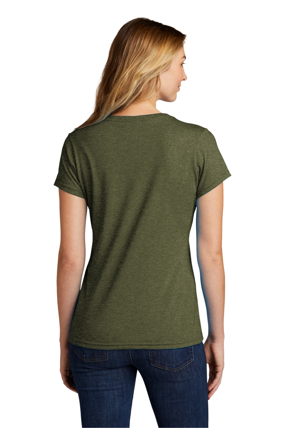 Port & Company LPC330V Womens Short Sleeve V-Neck T-Shirt Heather Military Green Model Back