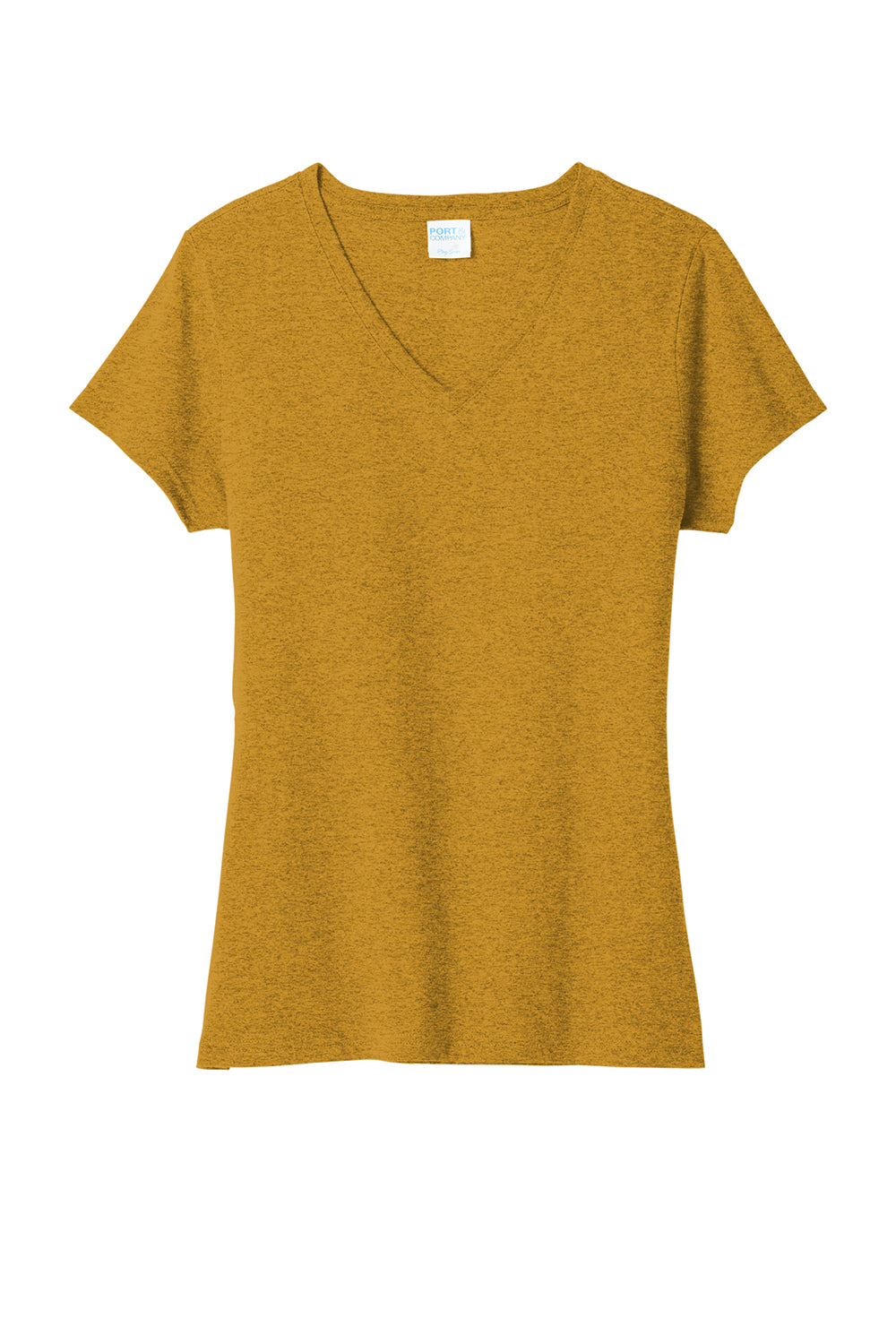 Port & Company LPC330V Womens Short Sleeve V-Neck T-Shirt Heather Ochre Yellow Flat Front