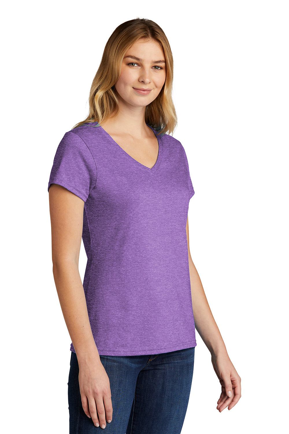 Port & Company LPC330V Womens Short Sleeve V-Neck T-Shirt Heather Team Purple Model 3q