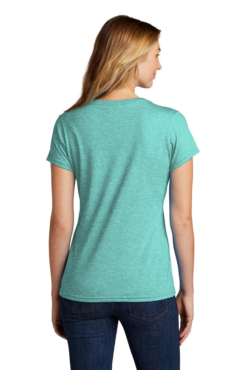 Port & Company LPC330V Womens Short Sleeve V-Neck T-Shirt Heather Vivid Teal Green Model Back