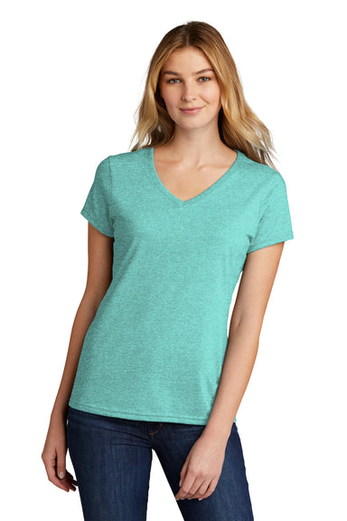 Port & Company LPC330V Womens Short Sleeve V-Neck T-Shirt Heather Vivid Teal Green Model Front