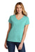 Port & Company LPC330V Womens Short Sleeve V-Neck T-Shirt Heather Vivid Teal Green Model Front