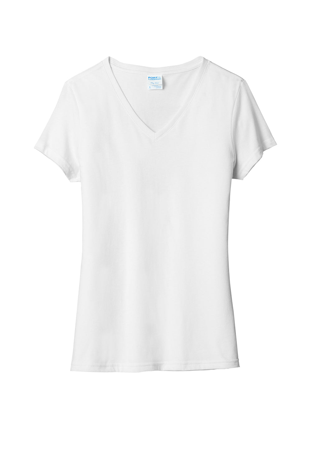 Port & Company LPC330V Womens Short Sleeve V-Neck T-Shirt White Flat Front