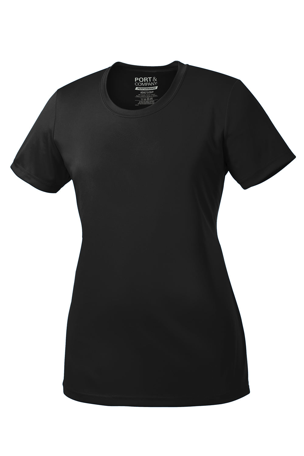 Port & Company LPC380 Womens Dry Zone Performance Moisture Wicking Short Sleeve Crewneck T-Shirt Jet Black Flat Front