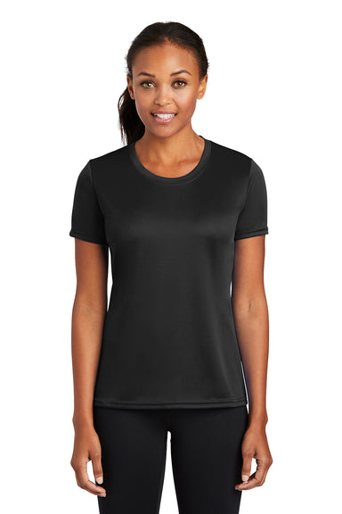 Port & Company LPC380 Womens Dry Zone Performance Moisture Wicking Short Sleeve Crewneck T-Shirt Jet Black Model Front