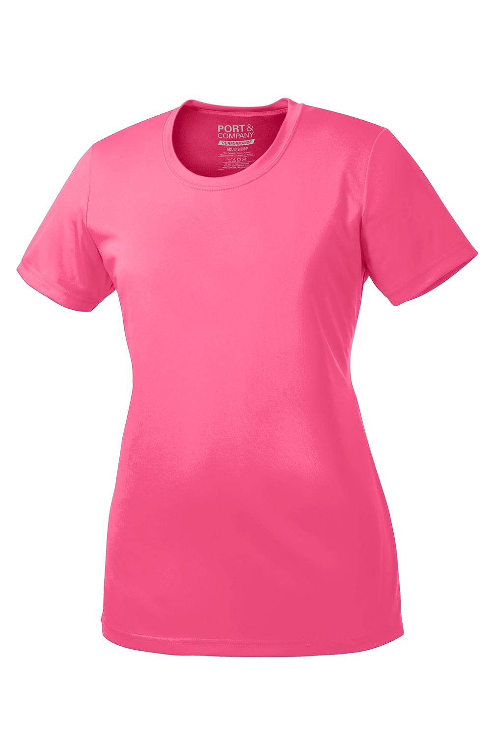 Port & Company LPC380 Womens Dry Zone Performance Moisture Wicking Short Sleeve Crewneck T-Shirt Neon Pink Flat Front