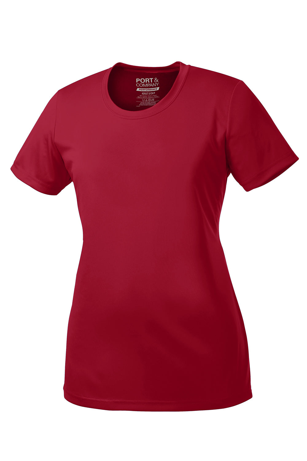 Port & Company LPC380 Womens Dry Zone Performance Moisture Wicking Short Sleeve Crewneck T-Shirt Red Flat Front