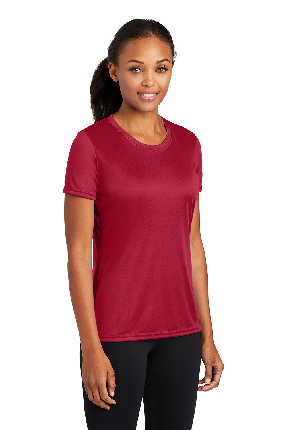 Port & Company LPC380 Womens Dry Zone Performance Moisture Wicking Short Sleeve Crewneck T-Shirt Red Model 3q