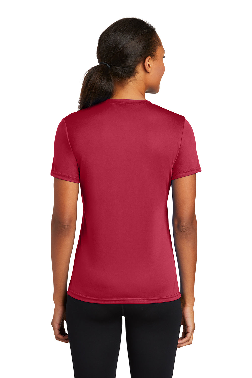 Port & Company LPC380 Womens Dry Zone Performance Moisture Wicking Short Sleeve Crewneck T-Shirt Red Model Back