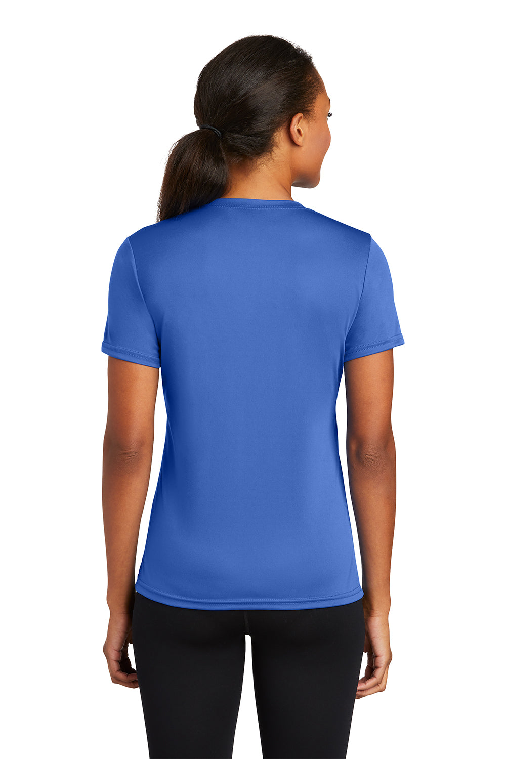 Port & Company LPC380 Womens Dry Zone Performance Moisture Wicking Short Sleeve Crewneck T-Shirt Royal Blue Model Back