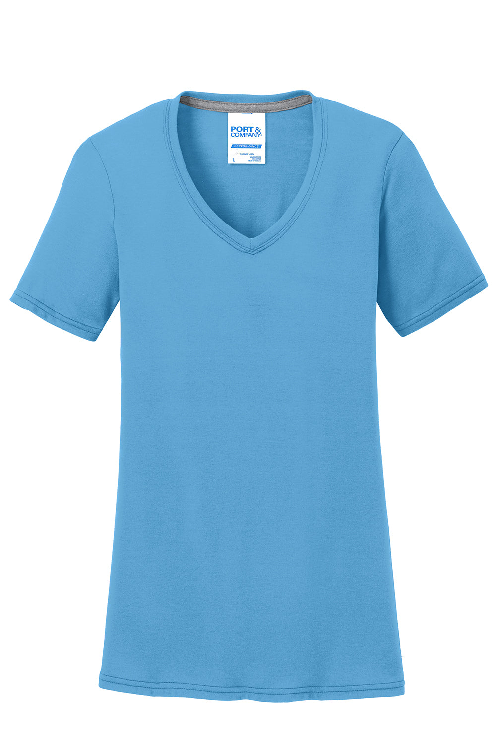 Port & Company LPC381V Womens Dry Zone Performance Moisture Wicking Short Sleeve V-Neck T-Shirt Aquatic Blue Flat Front