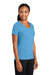 Port & Company LPC381V Womens Dry Zone Performance Moisture Wicking Short Sleeve V-Neck T-Shirt Aquatic Blue Model 3q