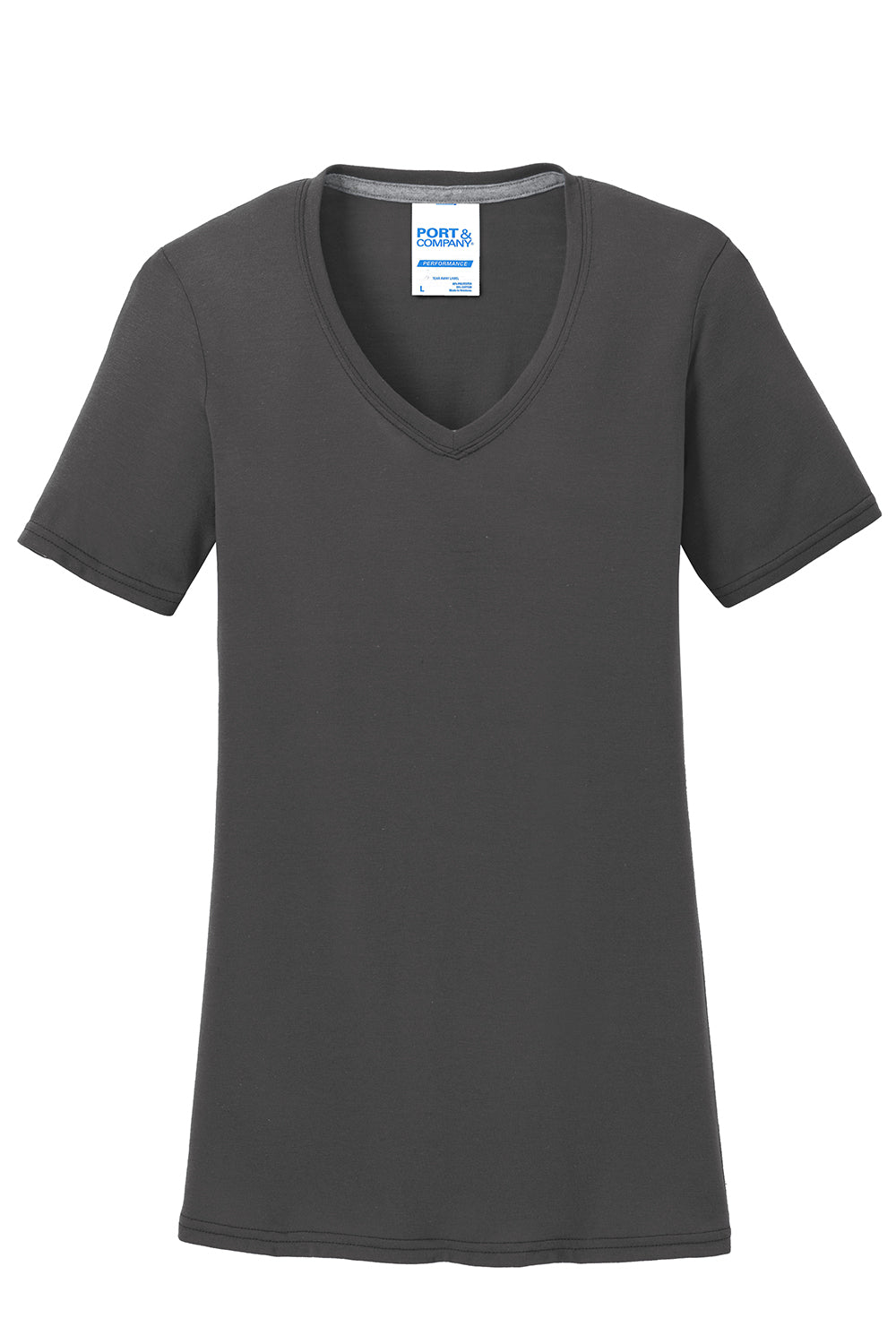 Port & Company LPC381V Womens Dry Zone Performance Moisture Wicking Short Sleeve V-Neck T-Shirt Charcoal Grey Flat Front