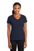 Port & Company LPC381V Womens Dry Zone Performance Moisture Wicking Short Sleeve V-Neck T-Shirt Deep Navy Blue Model Front