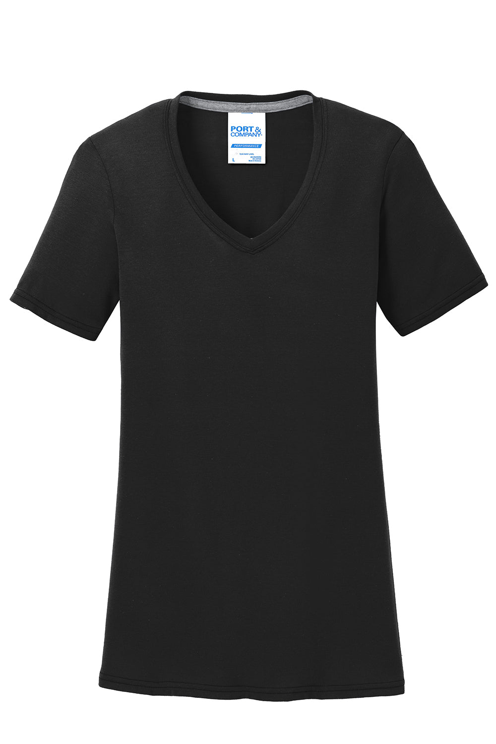 Port & Company LPC381V Womens Dry Zone Performance Moisture Wicking Short Sleeve V-Neck T-Shirt Jet Black Flat Front