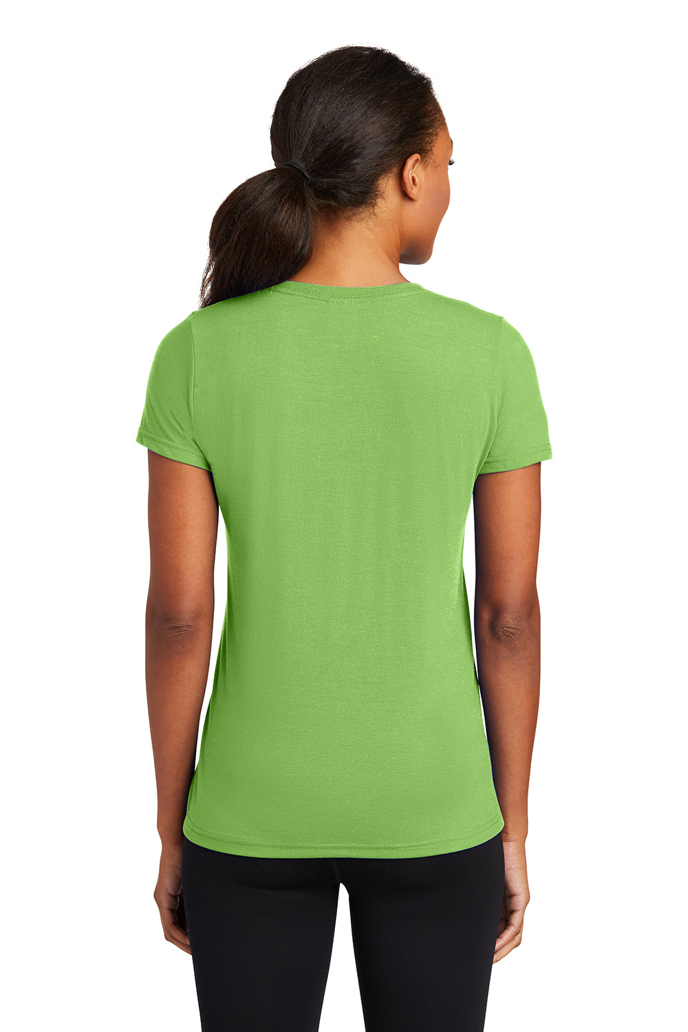 Port & Company LPC381V Womens Dry Zone Performance Moisture Wicking Short Sleeve V-Neck T-Shirt Lime Green Model Back