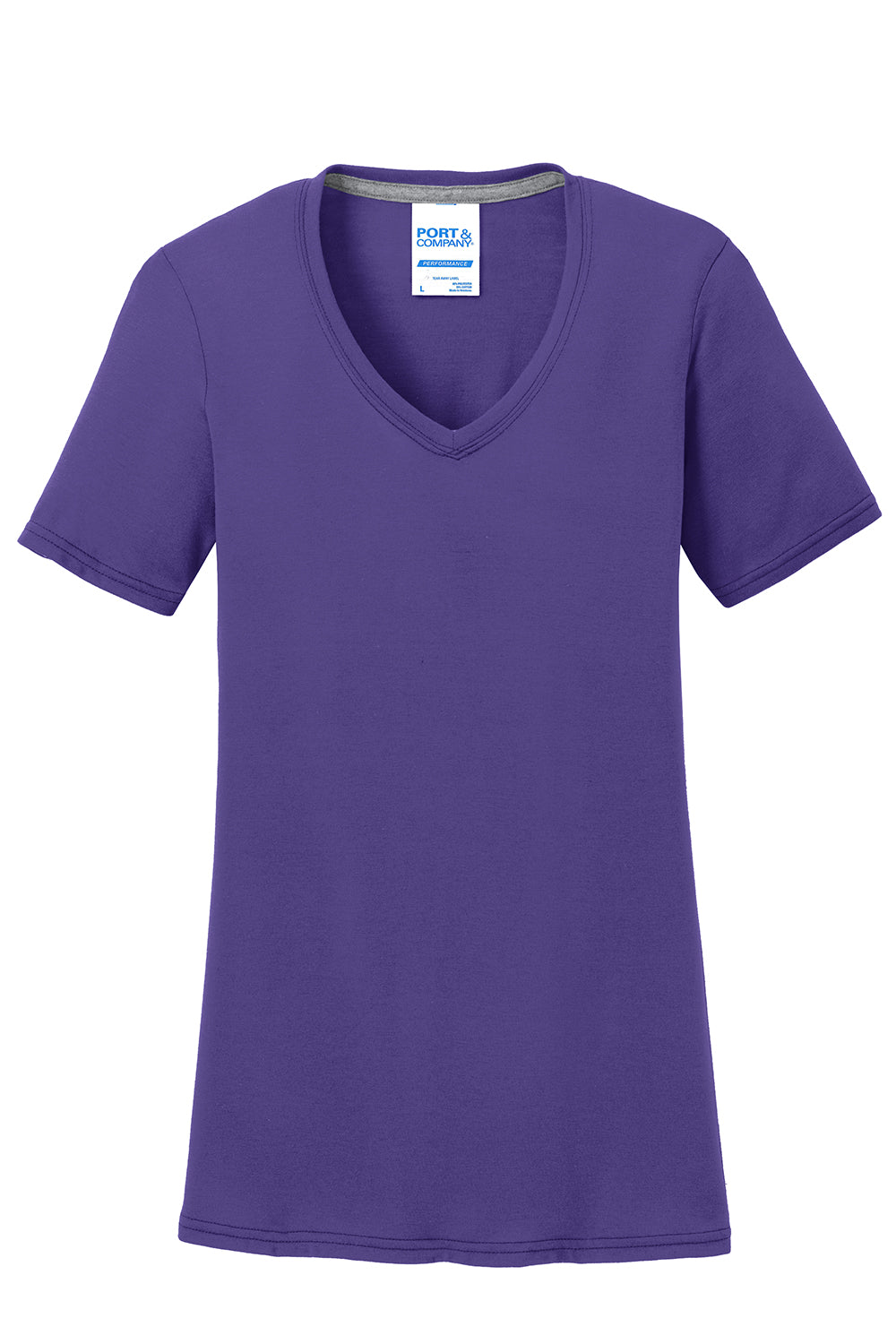 Port & Company LPC381V Womens Dry Zone Performance Moisture Wicking Short Sleeve V-Neck T-Shirt Purple Flat Front