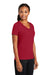 Port & Company LPC381V Womens Dry Zone Performance Moisture Wicking Short Sleeve V-Neck T-Shirt Red Model 3q