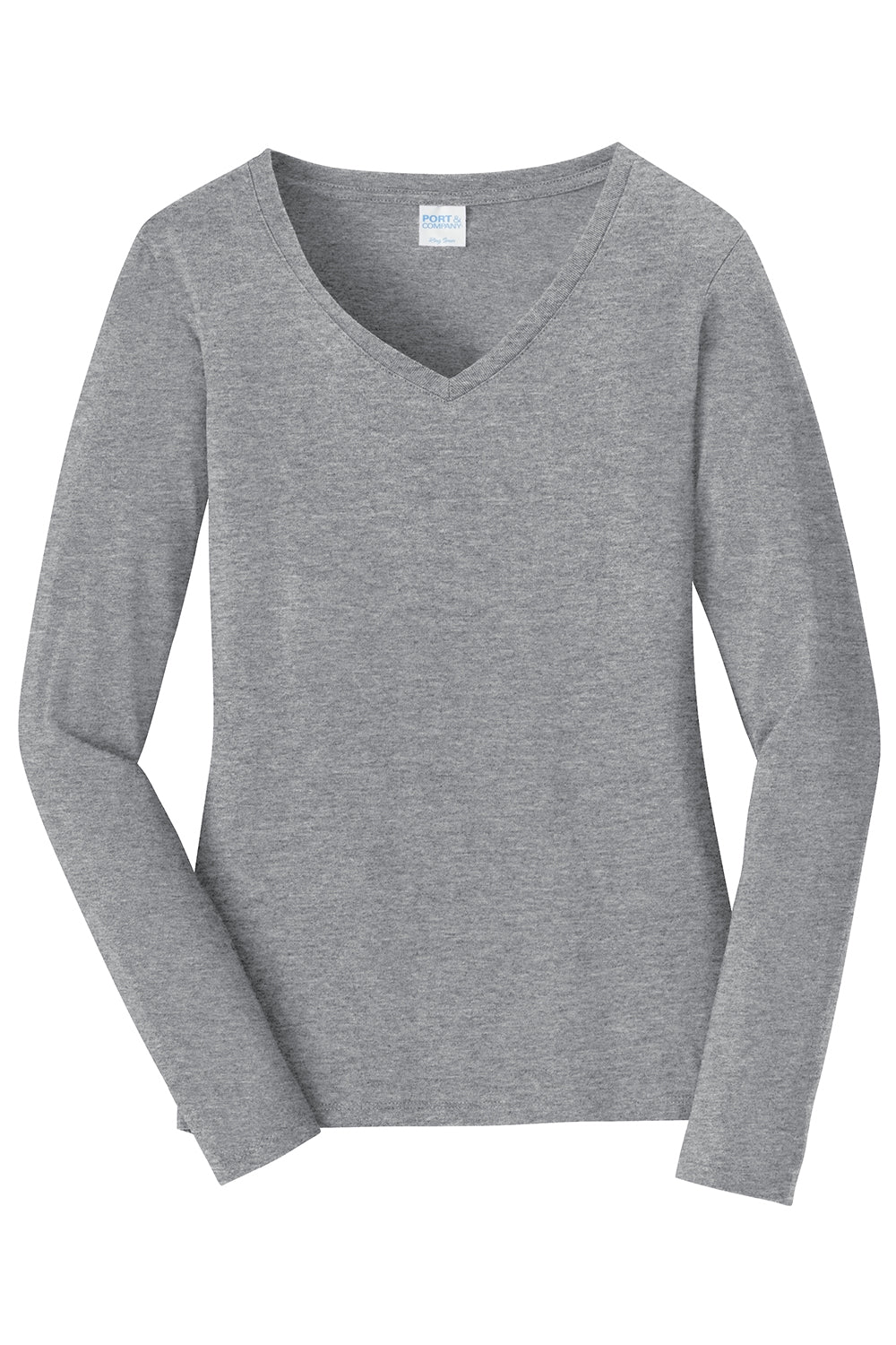 Port & Company LPC450VLS Womens Fan Favorite Long Sleeve V-Neck T-Shirt Heather Grey Flat Front