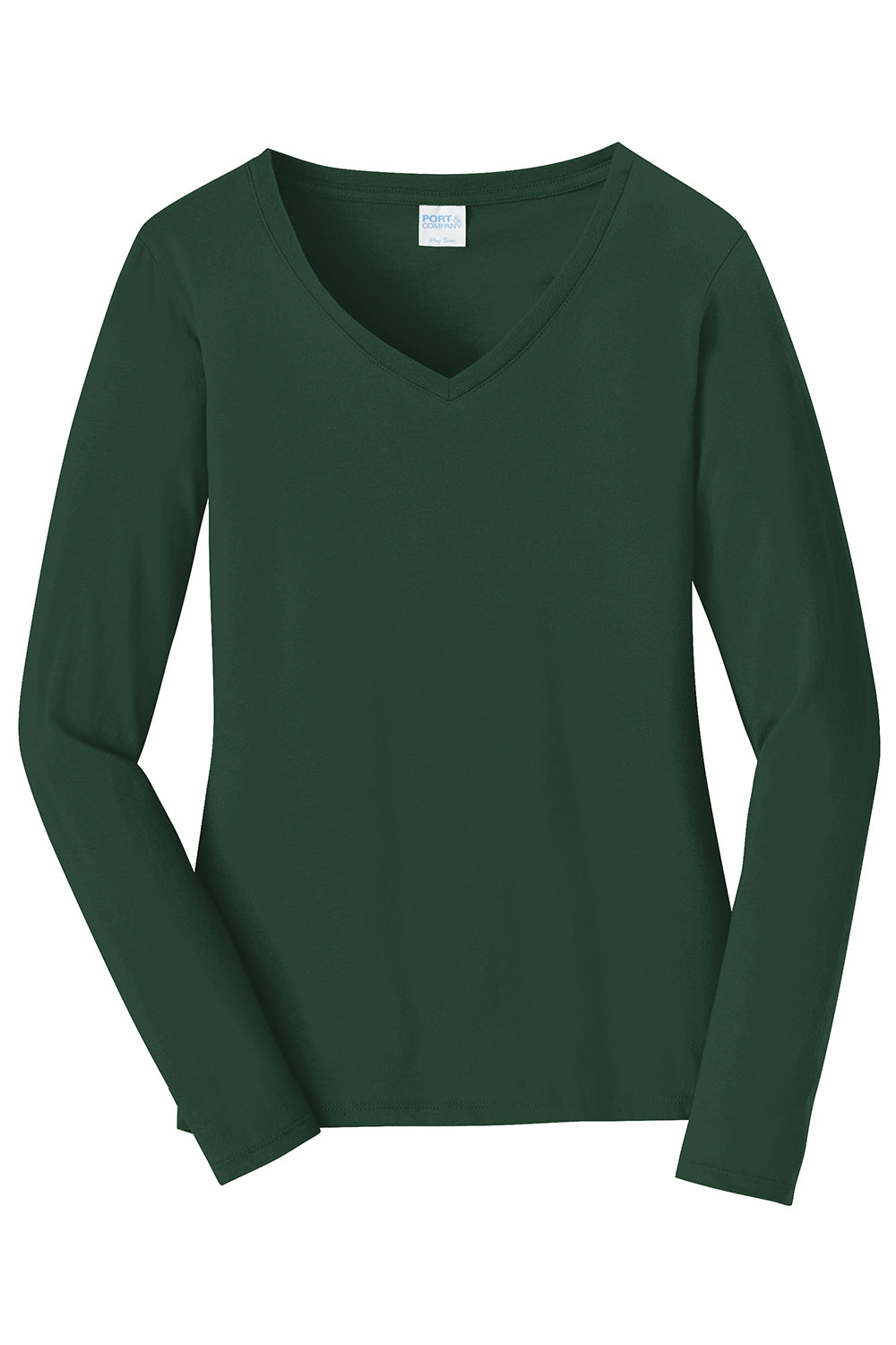 Port & Company LPC450VLS Womens Fan Favorite Long Sleeve V-Neck T-Shirt Forest Green Flat Front