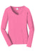 Port & Company LPC450VLS Womens Fan Favorite Long Sleeve V-Neck T-Shirt New Pink Flat Front