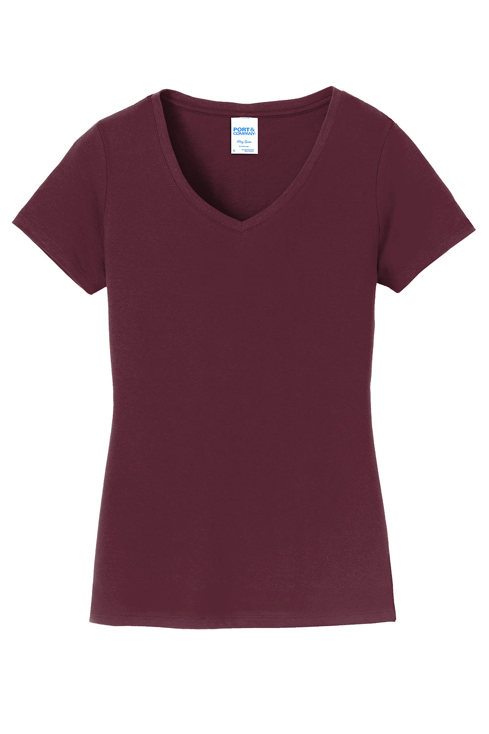 Port & Company LPC450V Womens Fan Favorite Short Sleeve V-Neck T-Shirt Athletic Maroon Flat Front