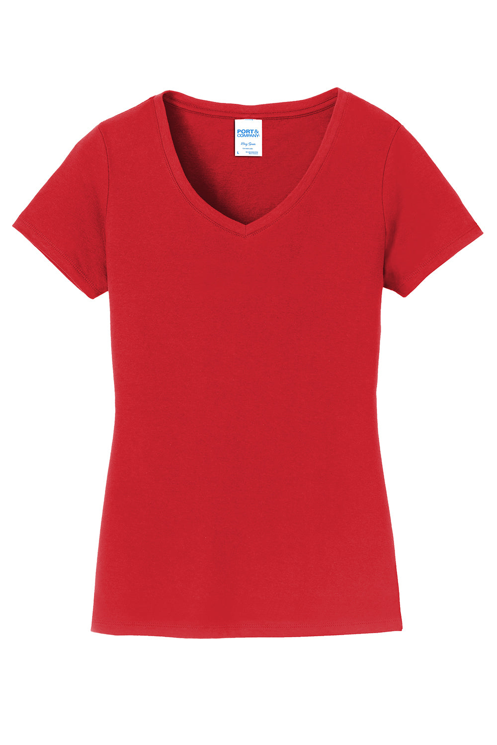 Port & Company LPC450V Womens Fan Favorite Short Sleeve V-Neck T-Shirt Bright Red Flat Front