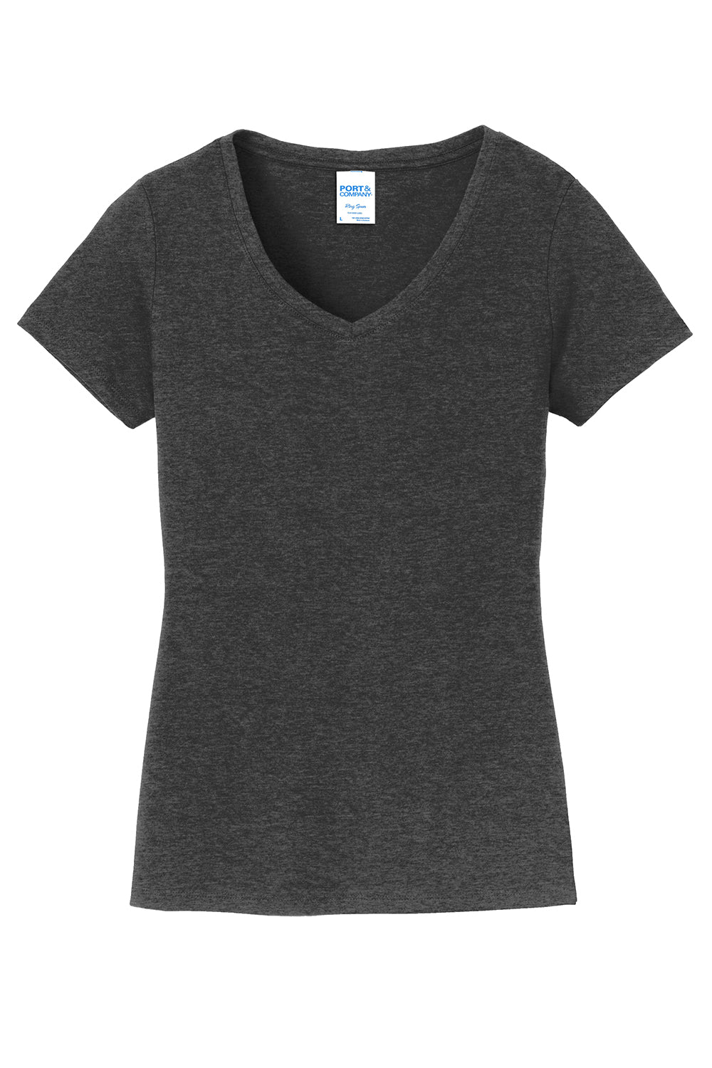 Port & Company LPC450V Womens Fan Favorite Short Sleeve V-Neck T-Shirt Heather Dark Grey Flat Front