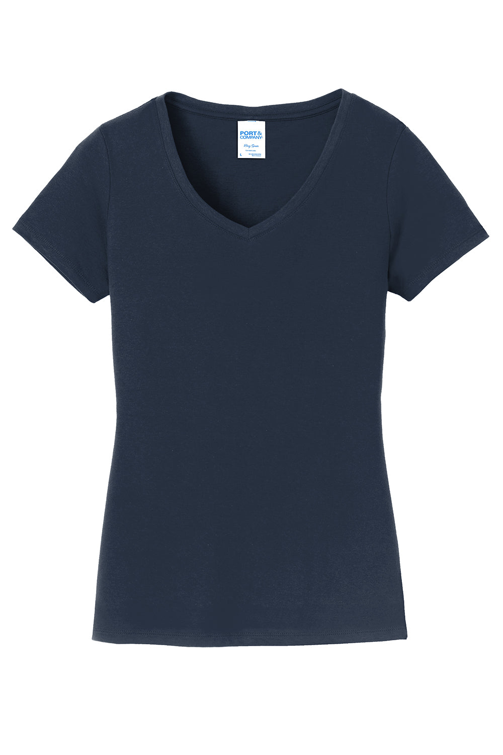 Port & Company LPC450V Womens Fan Favorite Short Sleeve V-Neck T-Shirt Deep Navy Blue Flat Front