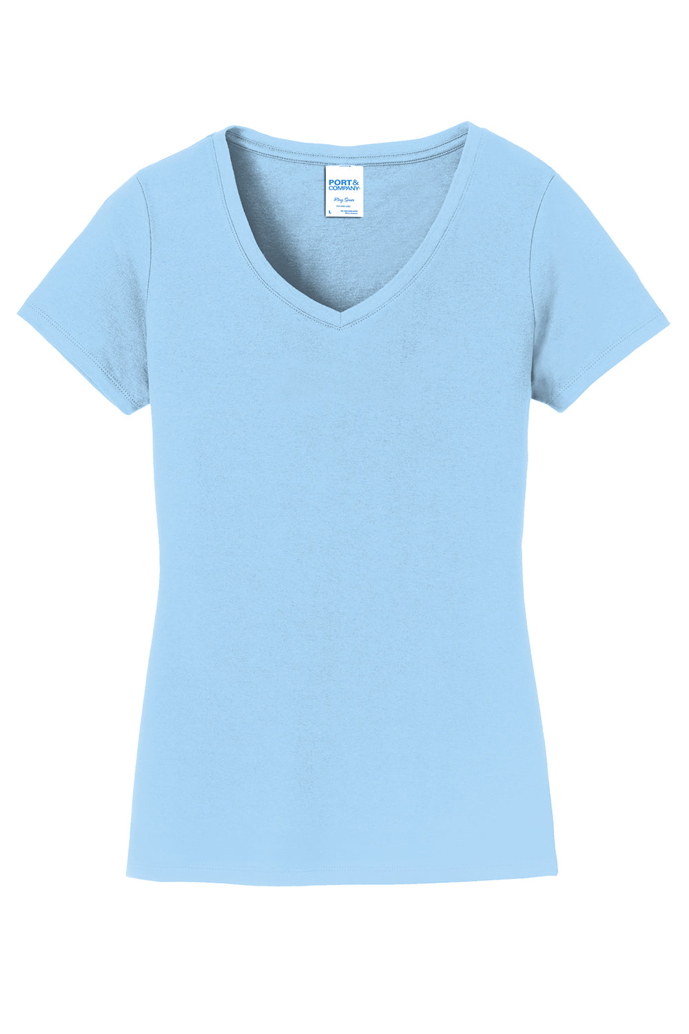 Port & Company LPC450V Womens Fan Favorite Short Sleeve V-Neck T-Shirt Light Blue Flat Front