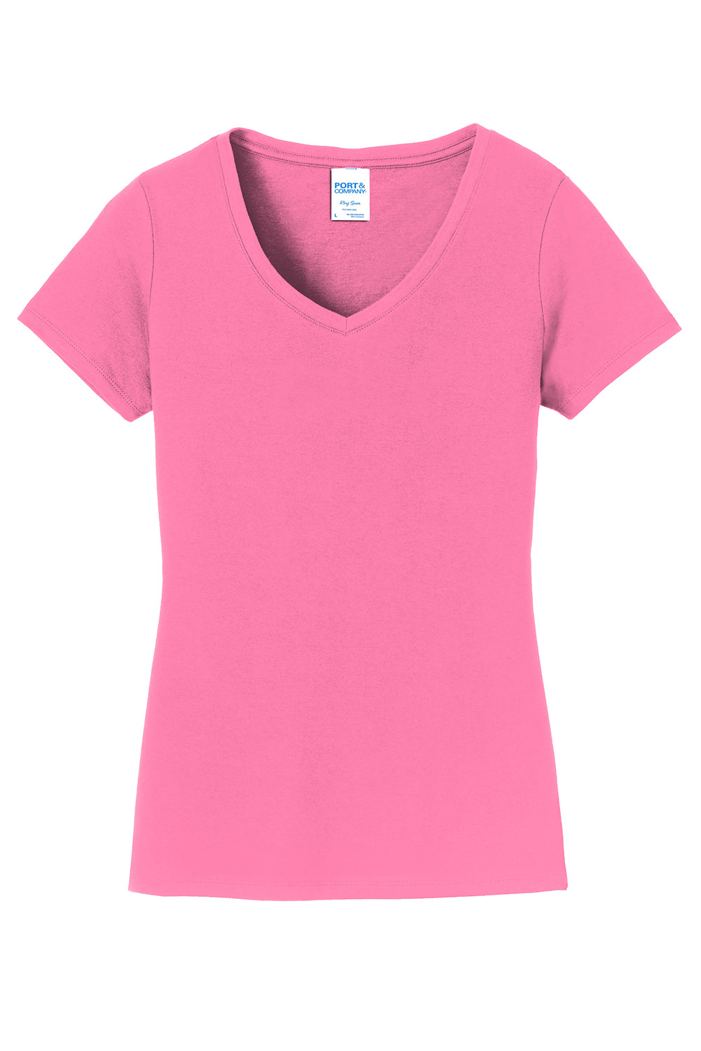 Port & Company LPC450V Womens Fan Favorite Short Sleeve V-Neck T-Shirt New Pink Flat Front