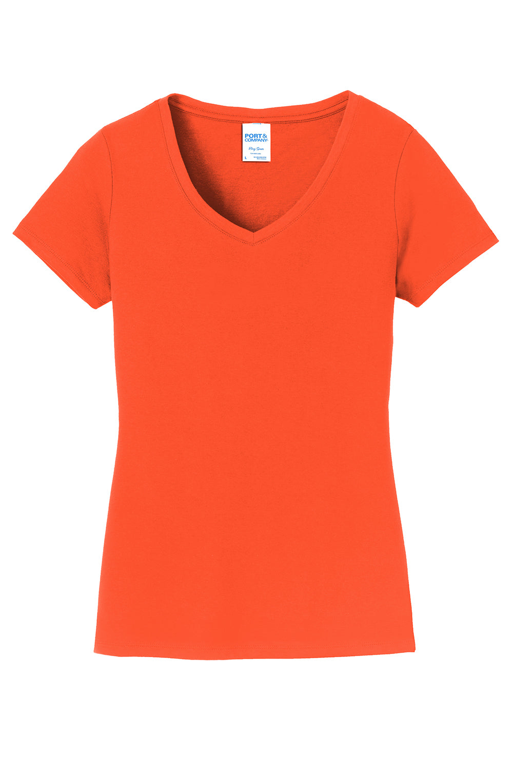 Port & Company LPC450V Womens Fan Favorite Short Sleeve V-Neck T-Shirt Orange Flat Front