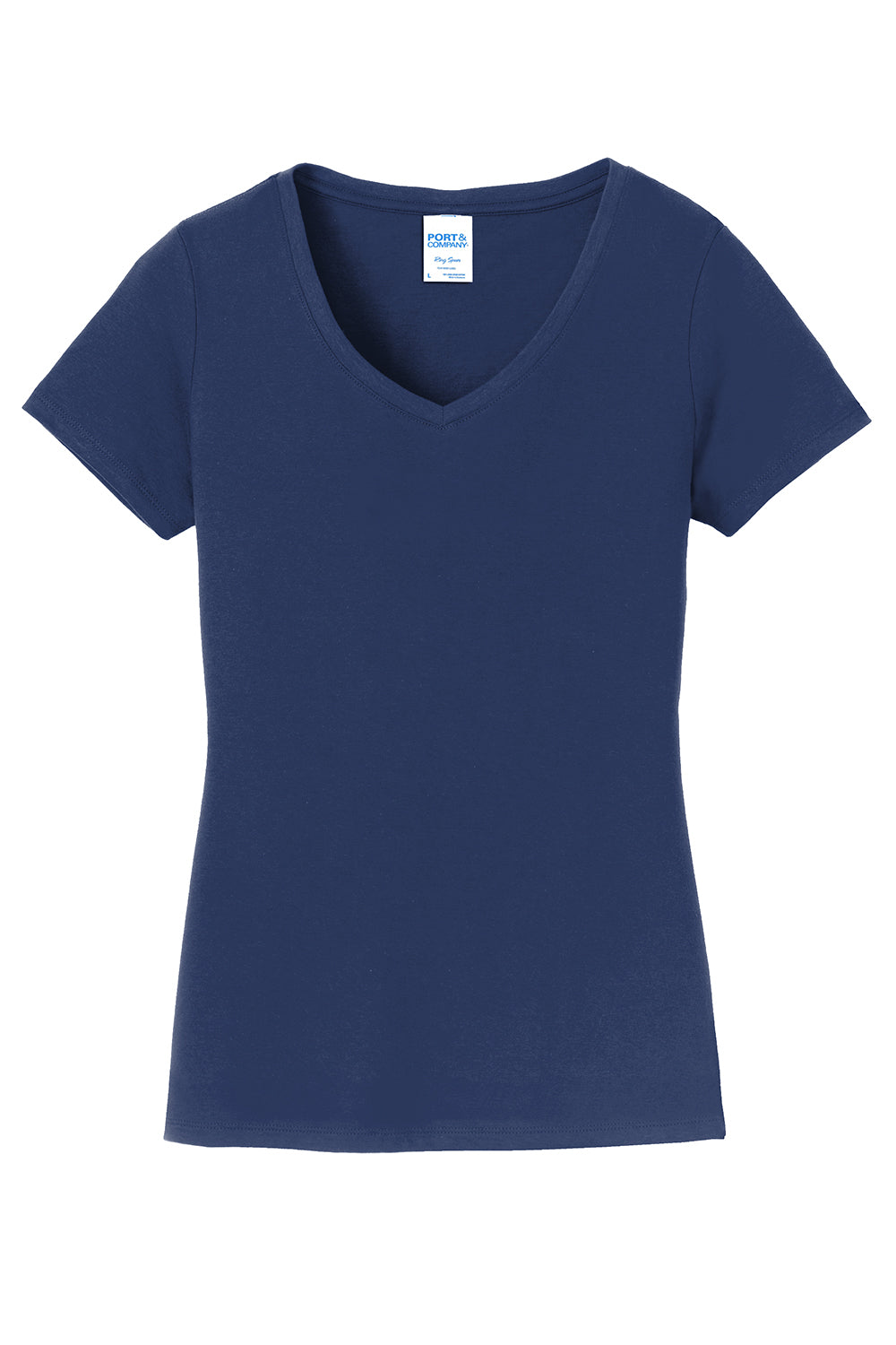 Port & Company LPC450V Womens Fan Favorite Short Sleeve V-Neck T-Shirt Team Navy Blue Flat Front