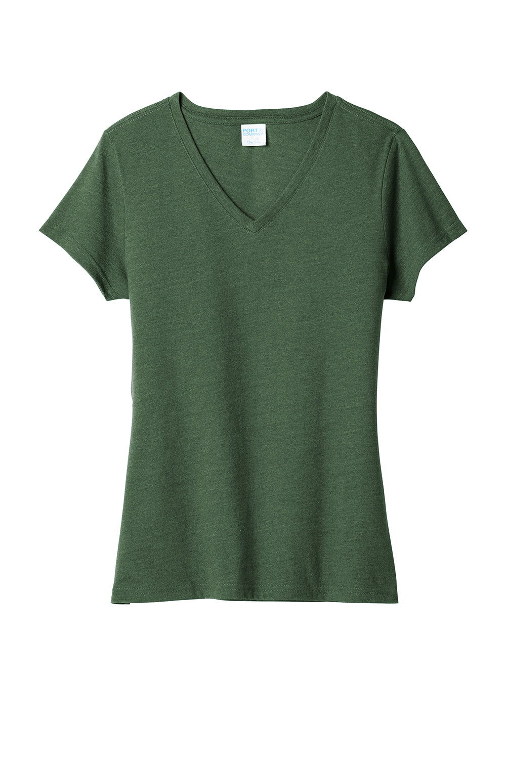 Port & Company LPC455V Womens Fan Favorite Short Sleeve V-Neck T-Shirt Heather Forest Green Flat Front