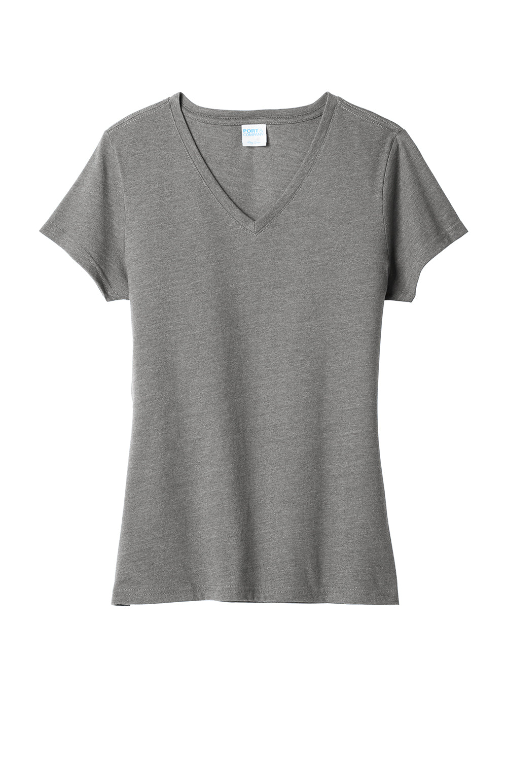 Port & Company LPC455V Womens Fan Favorite Short Sleeve V-Neck T-Shirt Heather Graphite Grey Flat Front