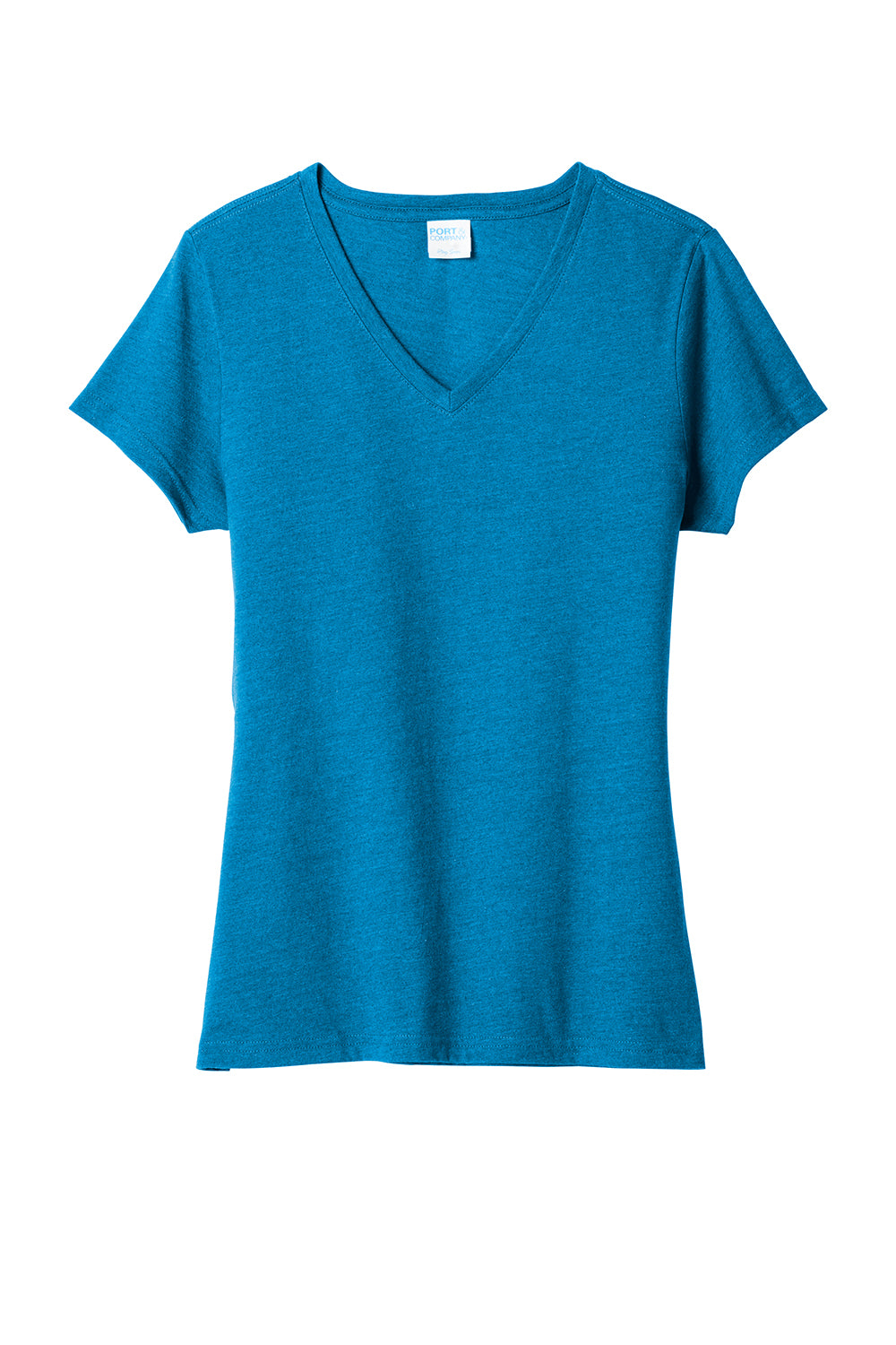 Port & Company LPC455V Womens Fan Favorite Short Sleeve V-Neck T-Shirt Heather Sapphire Blue Flat Front