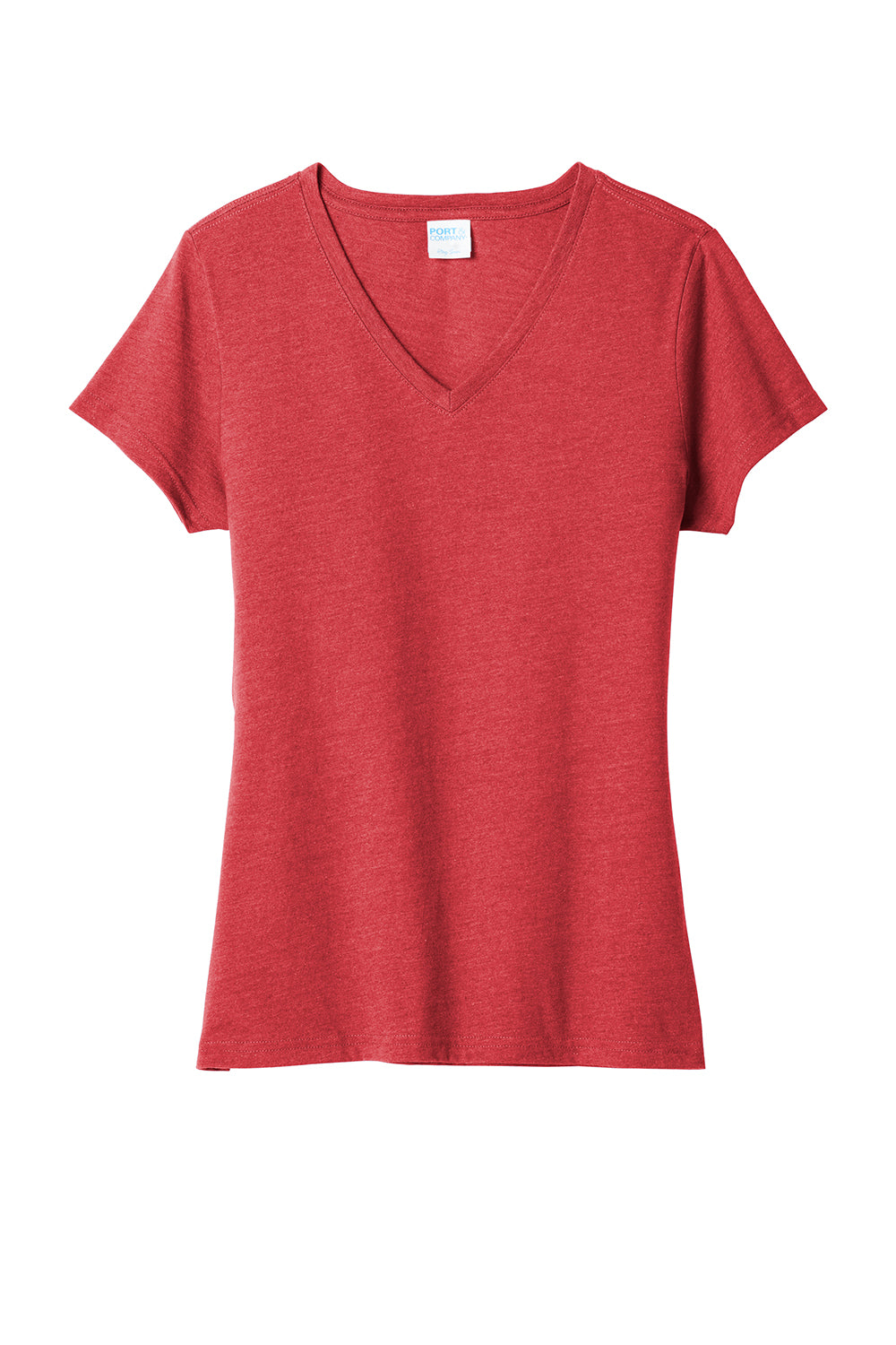 Port & Company LPC455V Womens Fan Favorite Short Sleeve V-Neck T-Shirt Heather Team Cardinal Red Flat Front