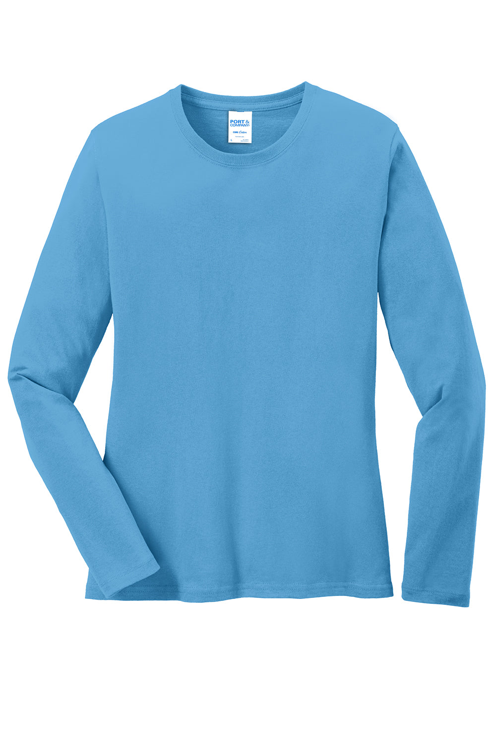 Port & Company LPC54LS Womens Core Long Sleeve Crewneck T-Shirt Aquatic Blue Flat Front