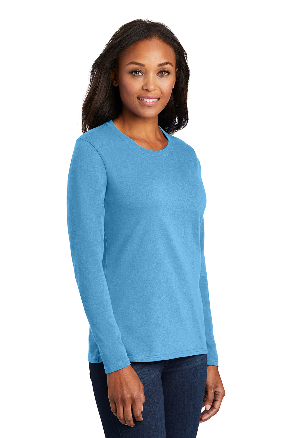 Port & Company LPC54LS Womens Core Long Sleeve Crewneck T-Shirt Aquatic Blue Model 3q