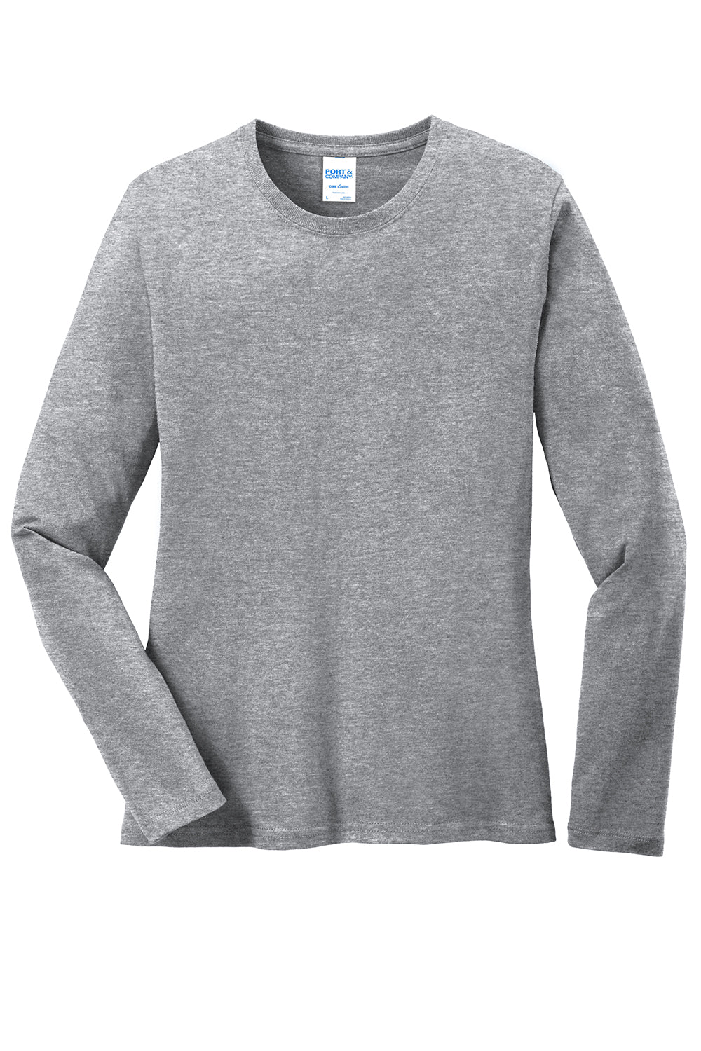 Port & Company LPC54LS Womens Core Long Sleeve Crewneck T-Shirt Heather Grey Flat Front