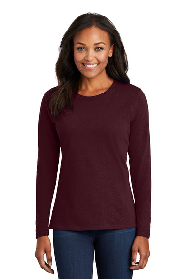 Port & Company LPC54LS Womens Core Long Sleeve Crewneck T-Shirt Athletic Maroon Model Front