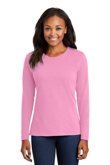 Port & Company LPC54LS Womens Core Long Sleeve Crewneck T-Shirt Candy Pink Model Front