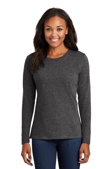 Port & Company LPC54LS Womens Core Long Sleeve Crewneck T-Shirt Heather Dark Grey Model Front